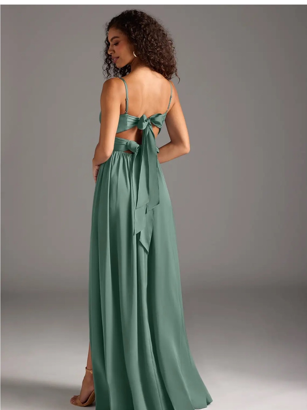 Azazie Sage Green Maxi Dress with Back Tie